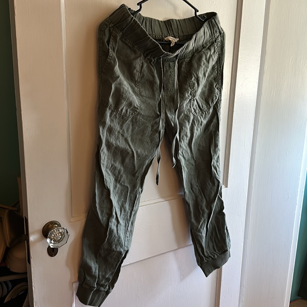 Green Linen Joggers Petite
